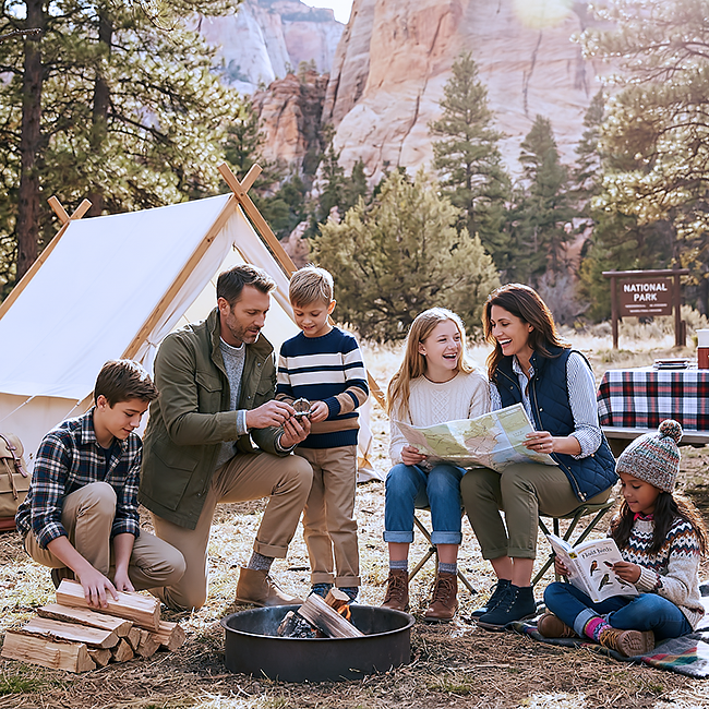 Blended family 1 – 650p Blended family on a camping trip.
