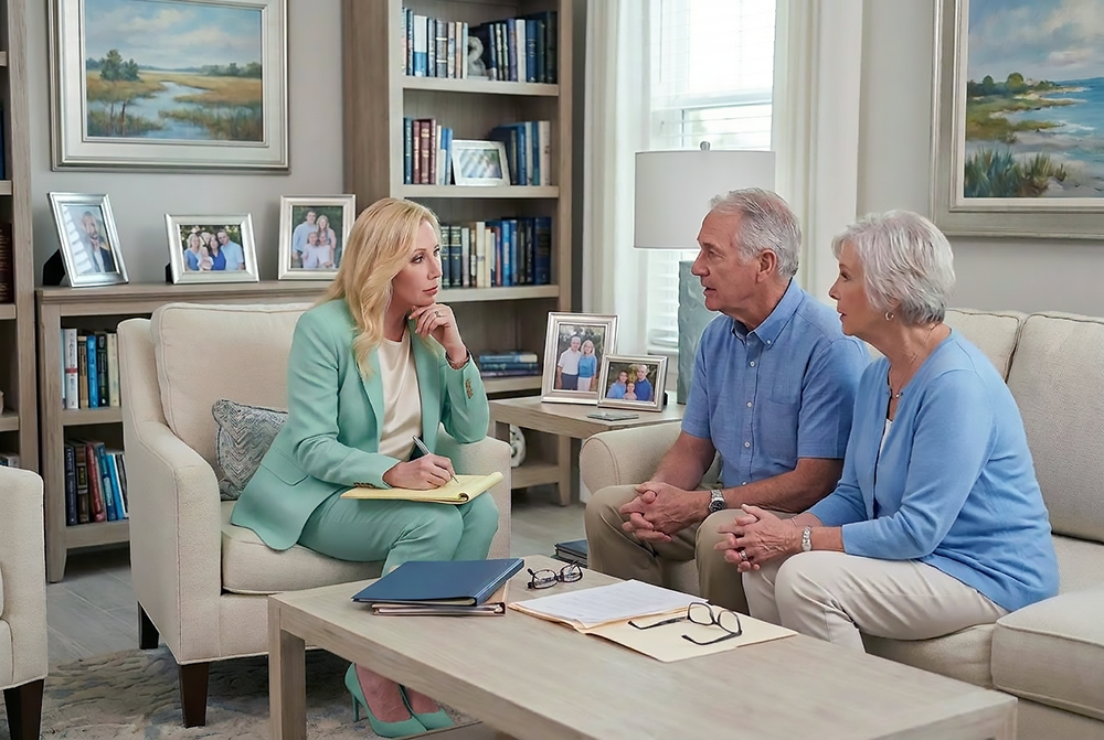 Attorney Rhonda Miller discusses advanced estate planning with clients.